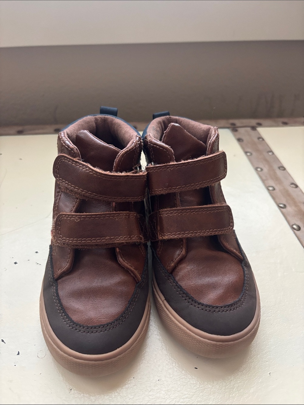 Cat & Jack Brown Leather-Look Kids High-Top Boots with Double Velcro